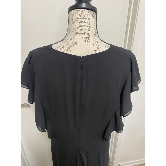 BCBGMAXAZRIA Dress Womens 12 Black Callie Ruffle Wrap Flutter Sleeve Maxi Gown - Picture 5 of 15